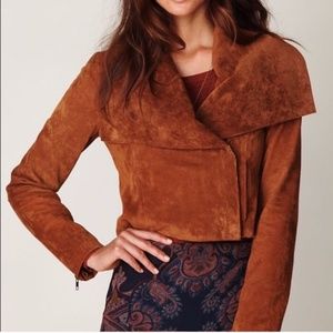 Free People Brown Suede Cropped Bomber Jacket